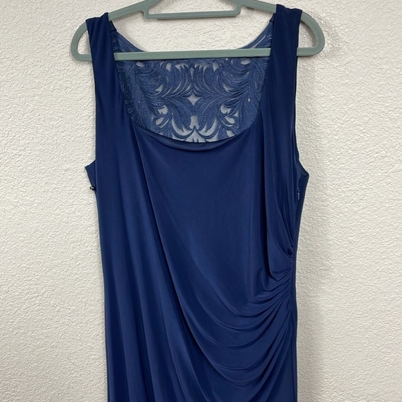New Adrianna Papell Sleeveless Jersey Gown Embellished Lace Cowl Back Midnight - Picture 5 of 15
